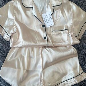 Women's Satin Pajama Set - Cream